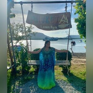 Camilla Blue and Green Long Sleeve Dress